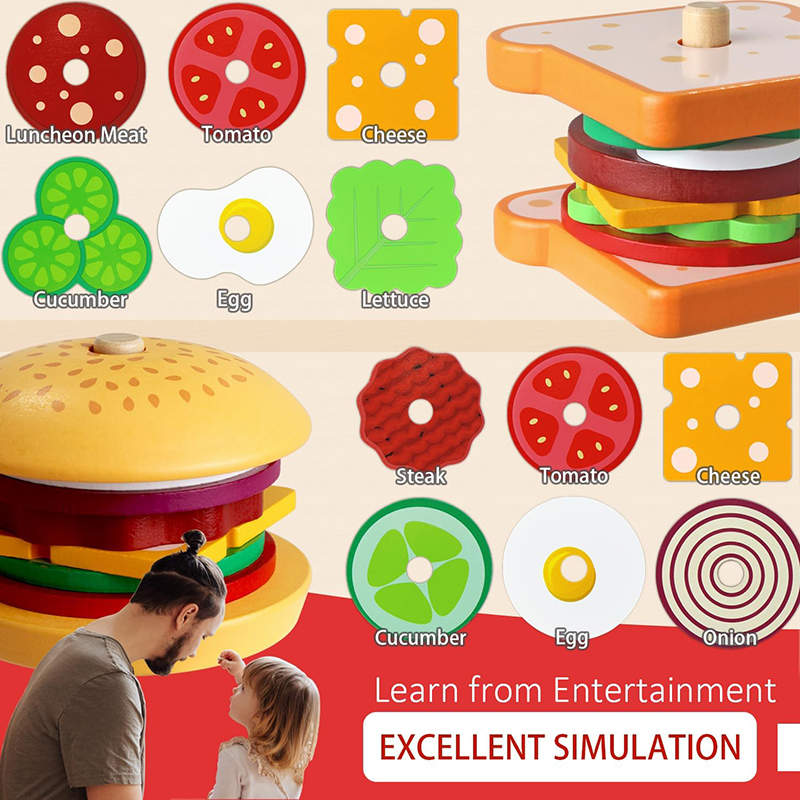 HOLALA  Burger & Sandwich Stacking Toy Fine Motor Skills Builder for Kids